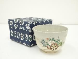 京焼　手塚景雲造　色絵花車茶碗（箱付）